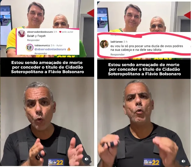 Cezar Leite denuncia ameaças de morte após conceder título a Flávio Bolsonaro em Salvador